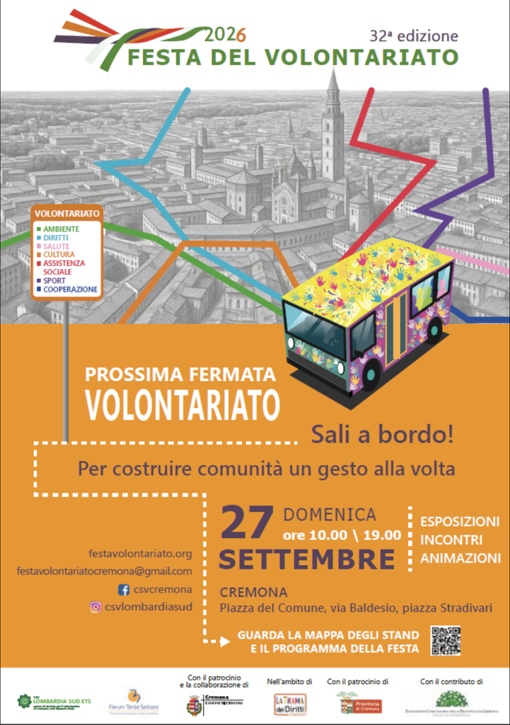 La locandina della 32ª Festa del Volontariato di Cremona, l'evento che ha ospitato la premiazione dei giovani di "Ci sto? Affare fatica!".